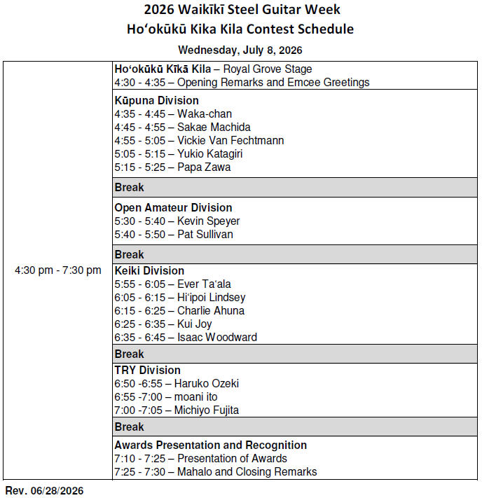 2026 Ho&lsquo;okūkū Kīkā Kila Schedule